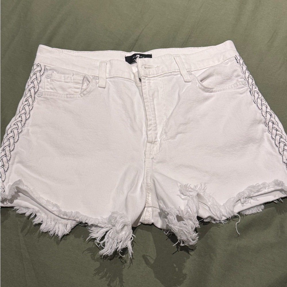 7 For All Mankind White Frayed Denim Shorts - Sz 27